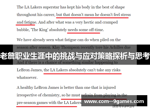 老詹职业生涯中的挑战与应对策略探析与思考