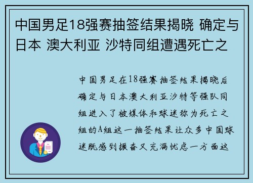 中国男足18强赛抽签结果揭晓 确定与日本 澳大利亚 沙特同组遭遇死亡之组